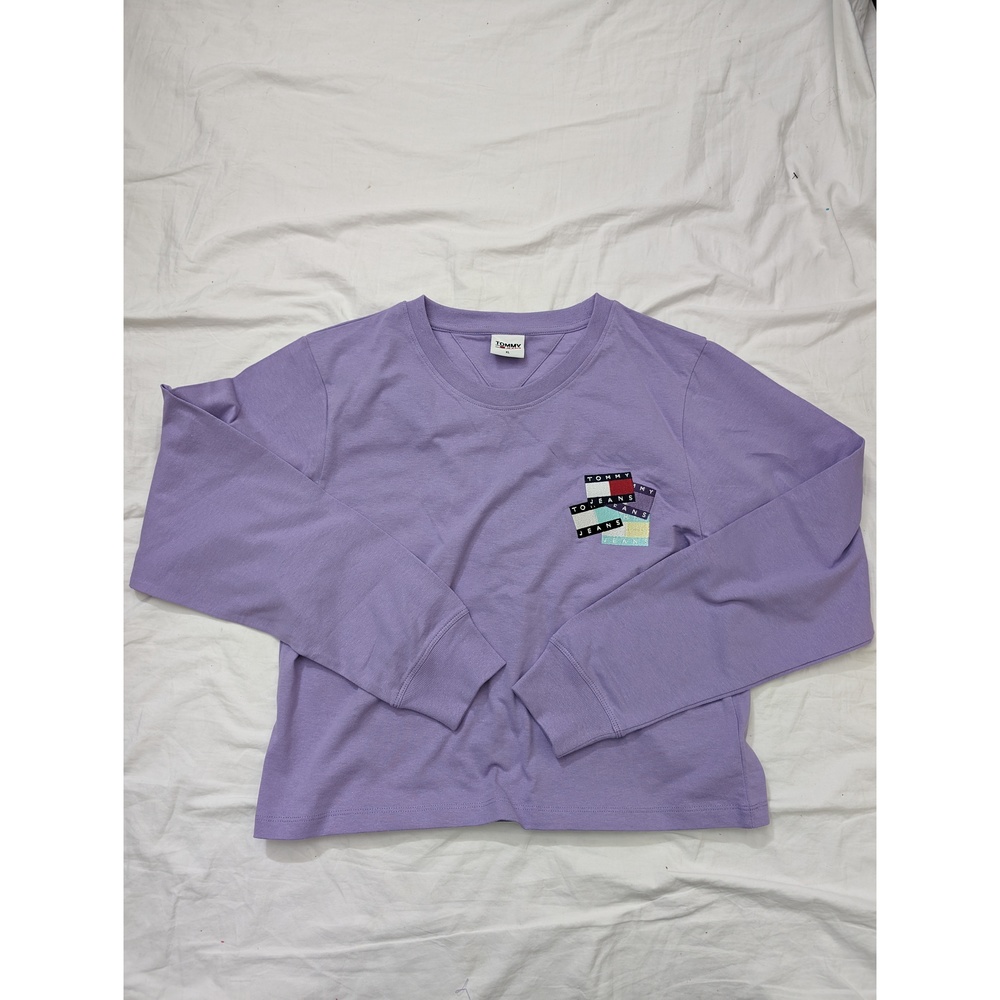 28. TOMMY HILFIGER Cotton Long-sleeve T-Shirt Cropped Pastel Sz XL